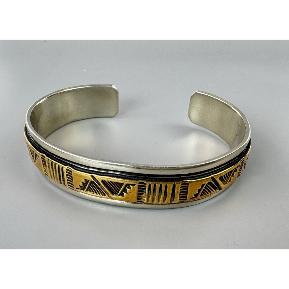 T. Enreka Sterling Silver Brass Navajo Southwestern Cuff Bracelet 35.25g